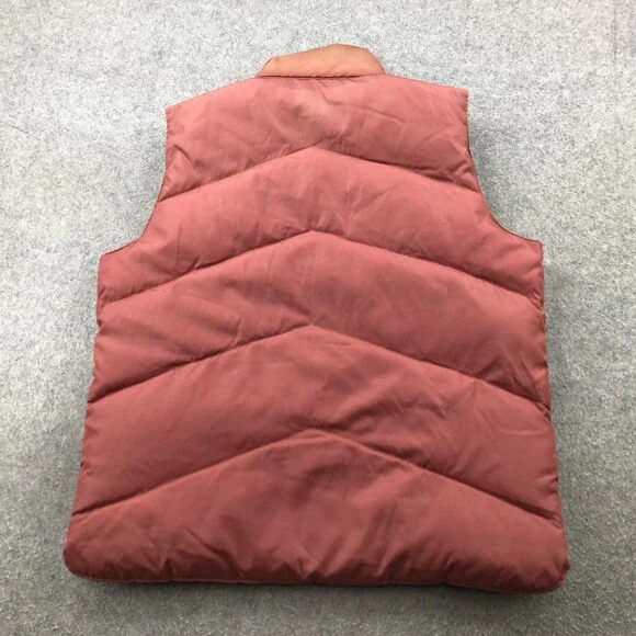 Camel Goose Down Vest Mens Medium Reversible Red Tan Puffer Quilted Snap Front - Picture 11 of 15